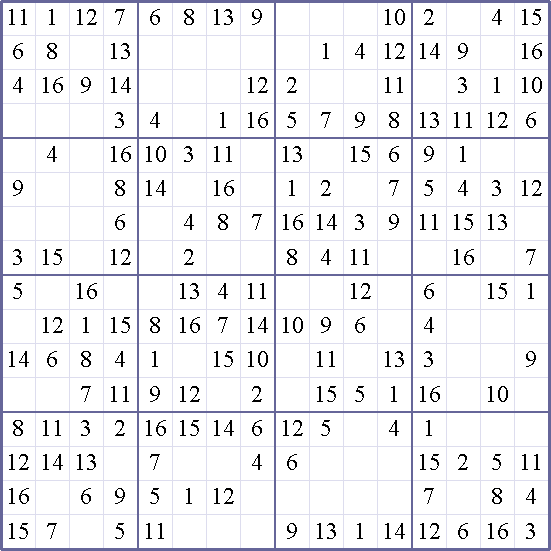Sudoku Weekly Free Online Printable Sudoku Games! 16x16 easy Puzzle