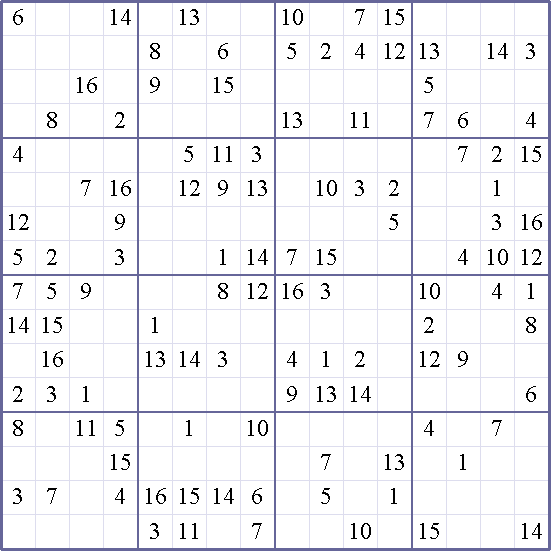 Sudoku Weekly Print This Puzzle! 16x16 hard Puzzle